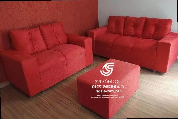 Sofá 2 e 3 assentos com Puff Material suede D33 Confortável Direto da Fábrica