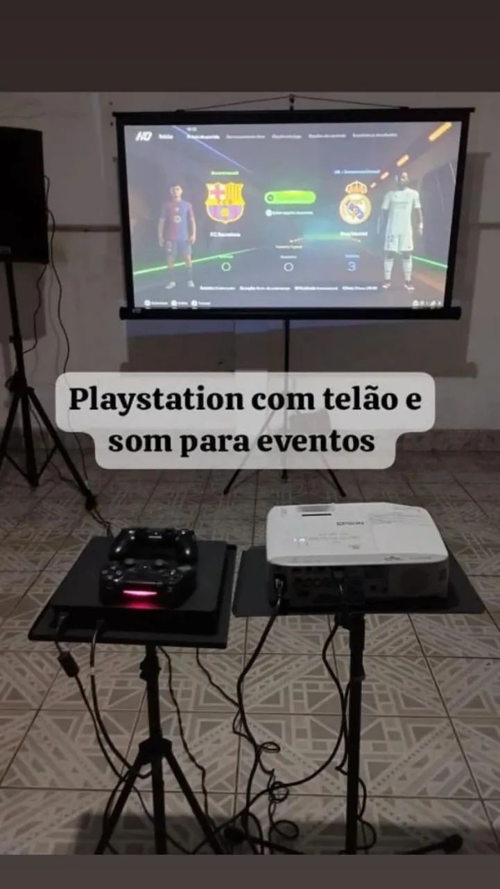 Playstation com telão, projeção e som para eventos (Locação)