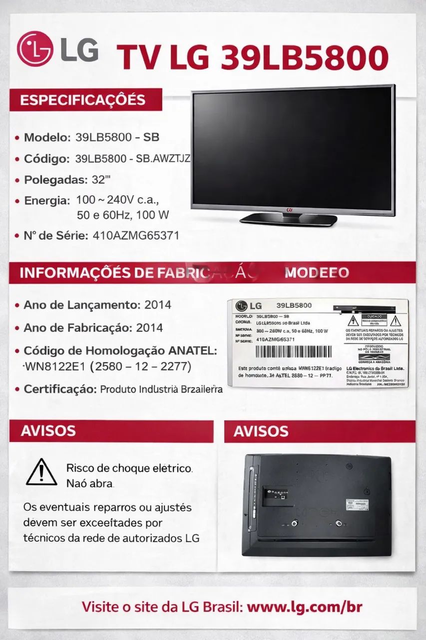 ? TV LG 39LB5800 - Não Funciona (Sucata com Acessórios) - Foto 4