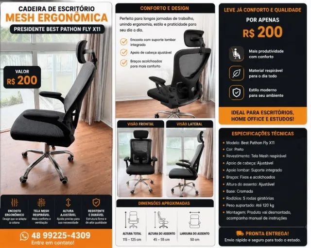 Cadeira de Escritório Mesh Ergonômica