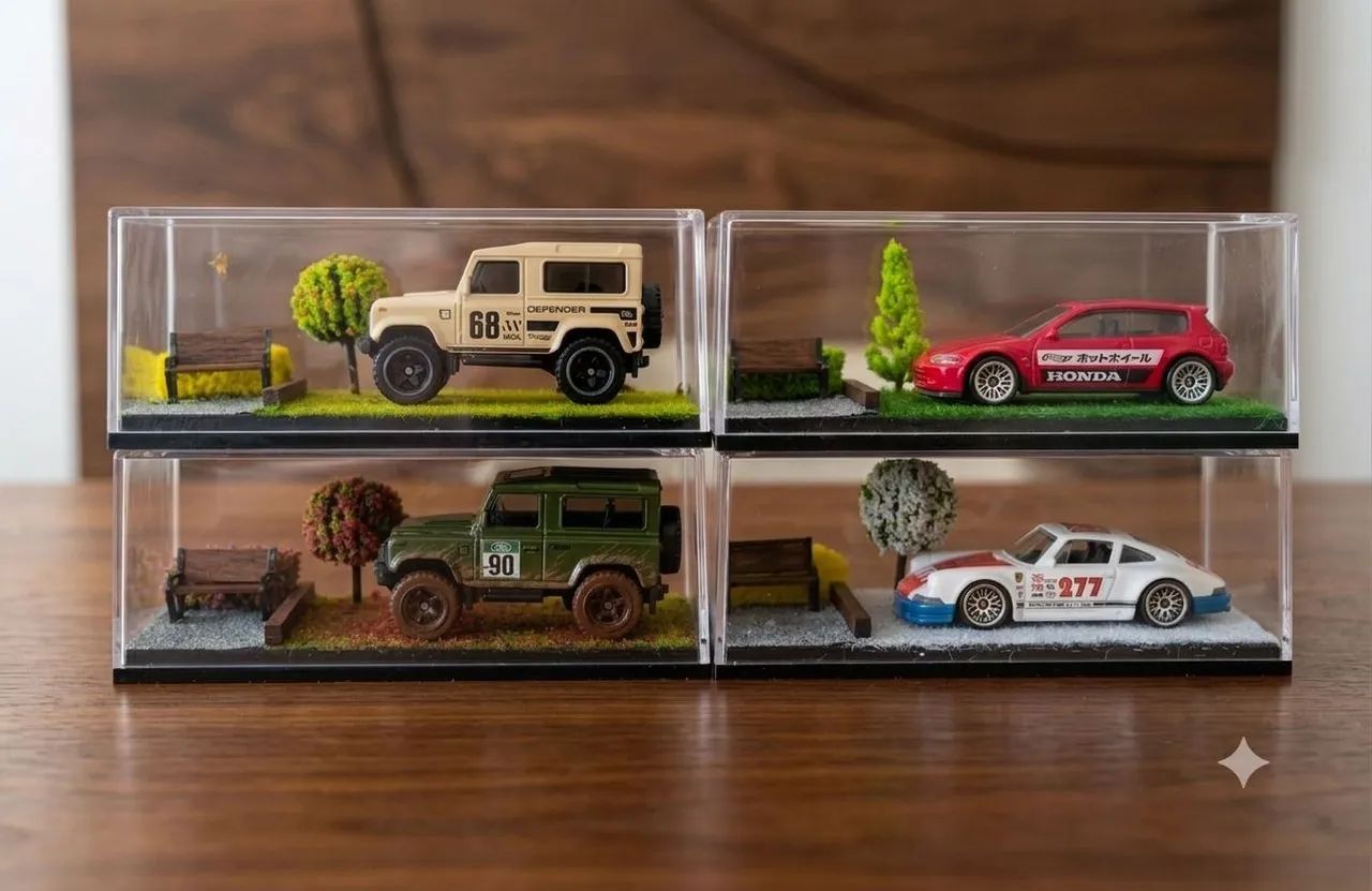 Mini diorama 1 64 com árvore e banco, não acompanho miniatura carro