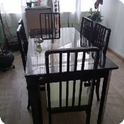 Mesa de jantar em Mogno com vidro 6 lugares com cadeiras - Foto 4