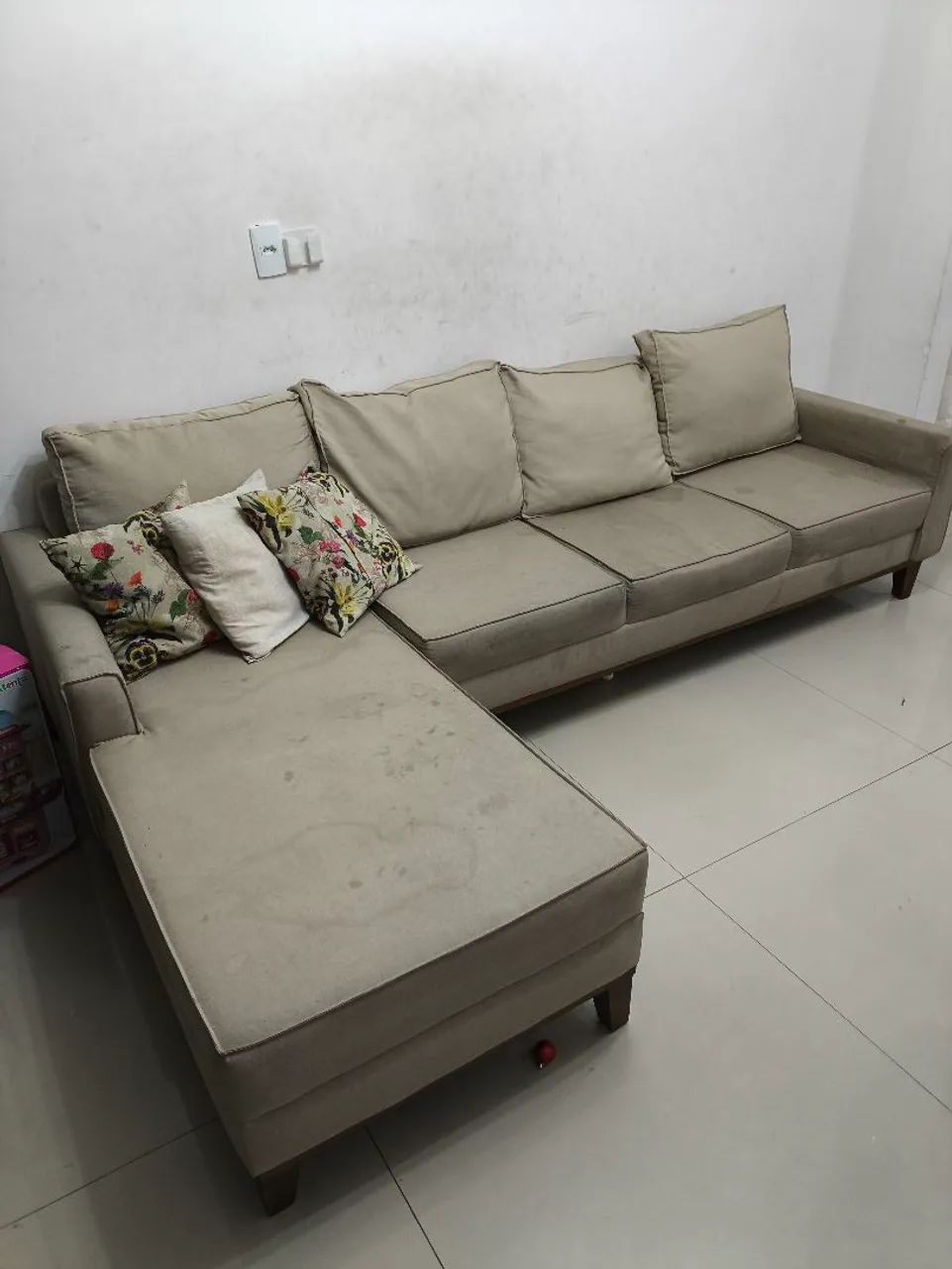 Sofa Retro Moderno Chaise Canto Linho 4 Lugares  - Foto 2