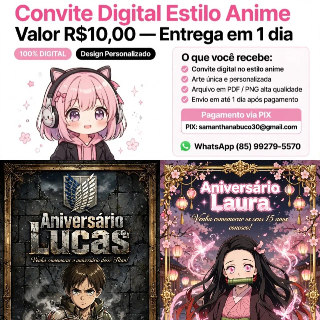 Convites de anime personalizados