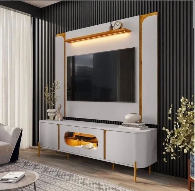 Conjunto Sala Alba 180 Off White e Naturale