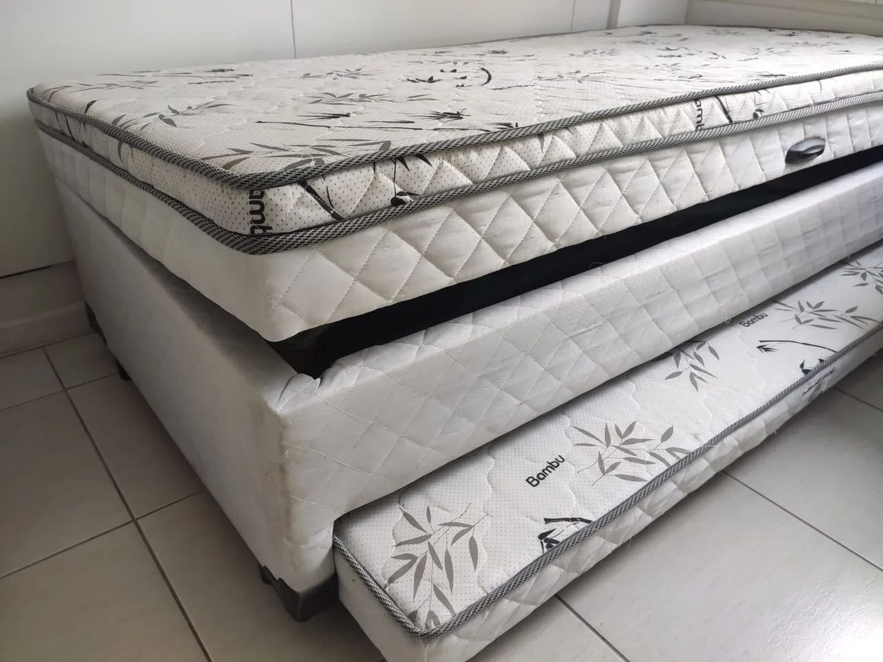 Bicama com baú e Cama Auxiliar (Tecido Fibra de Bambu)