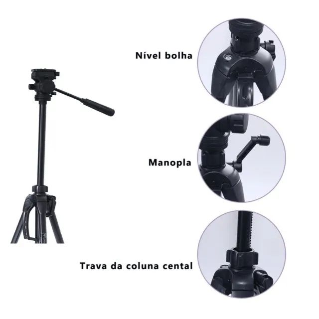 Tripé Weifeng WT-3716 com Cabeça Hidráulica - Altura máxima 1,60m - Suporta 3kg - Foto 6