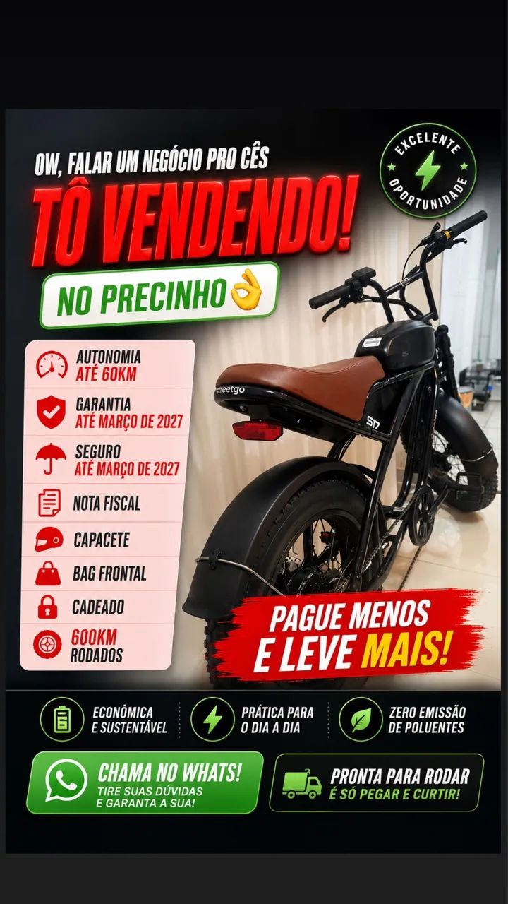 Não troco! Vendo Bicicleta Elétrica Street Go S17