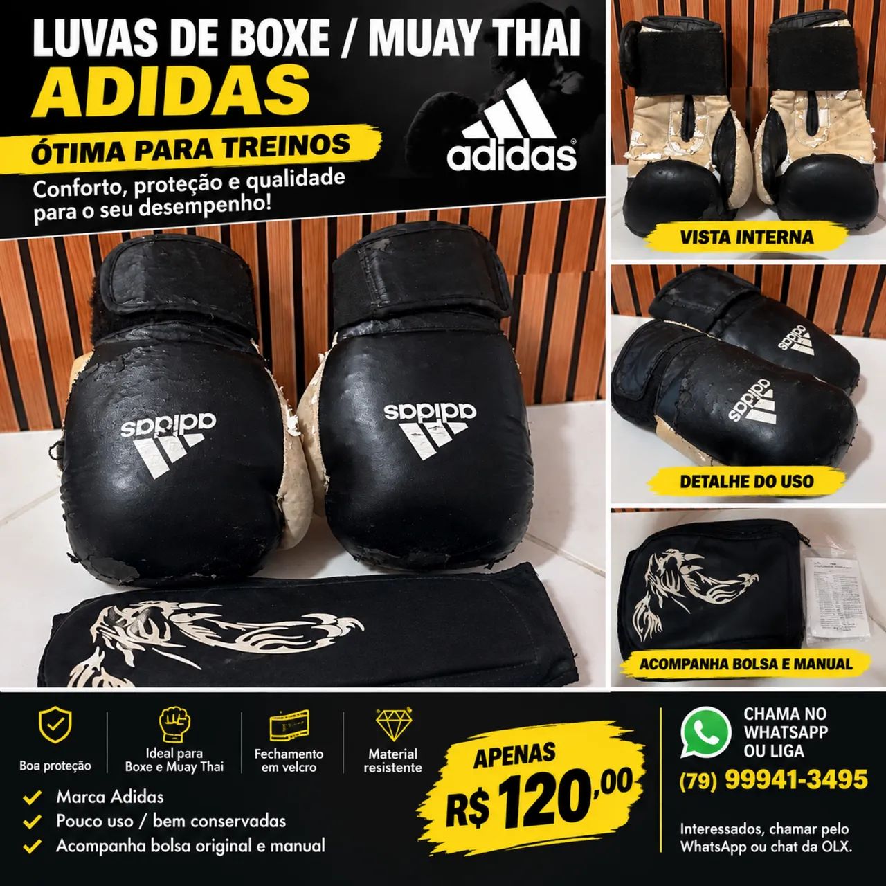 Luva original de Box // Muay thai, com marcas de uso.