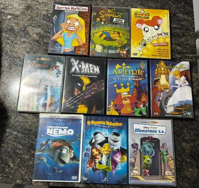 Box dvds Infantis originais com 10 - Simpsons, pixar, heróis
