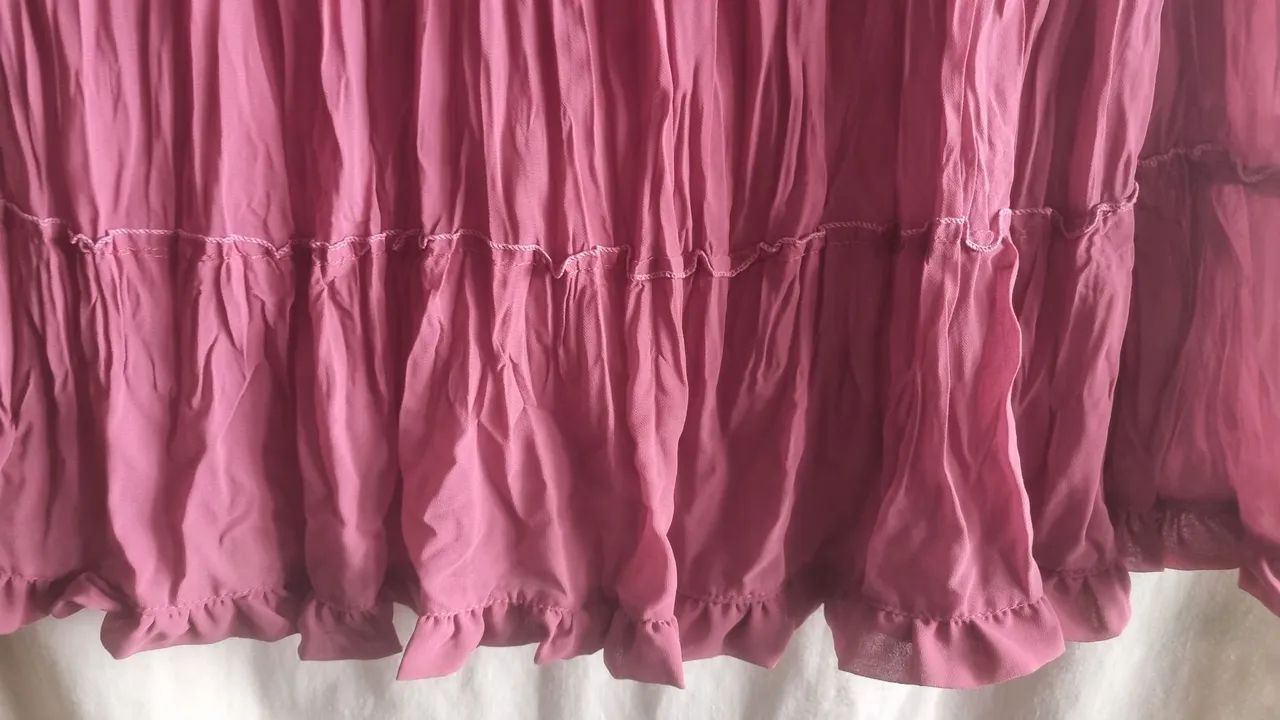 Saia rodade e plissada rosa de musseline M  - Foto 3
