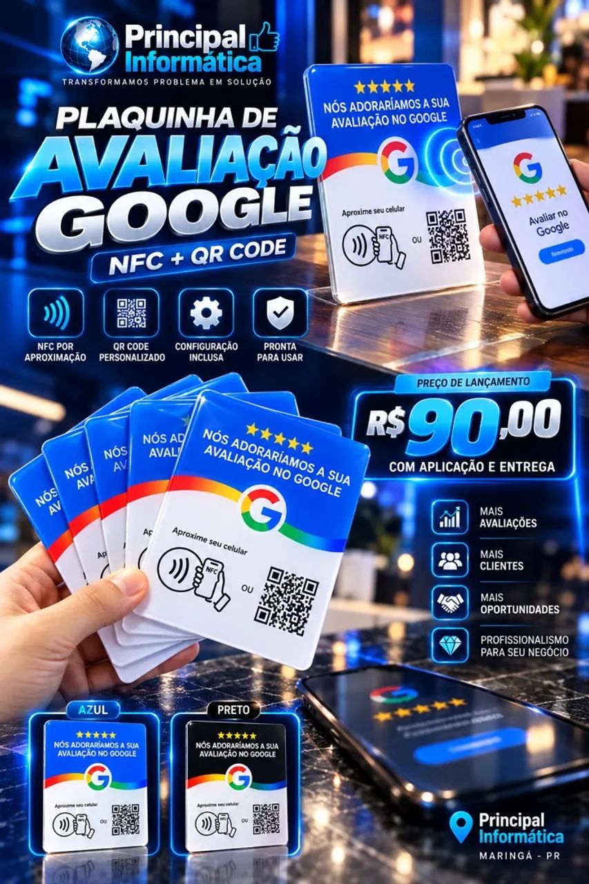 Placa NFC + QR Code Google Meu negócio!