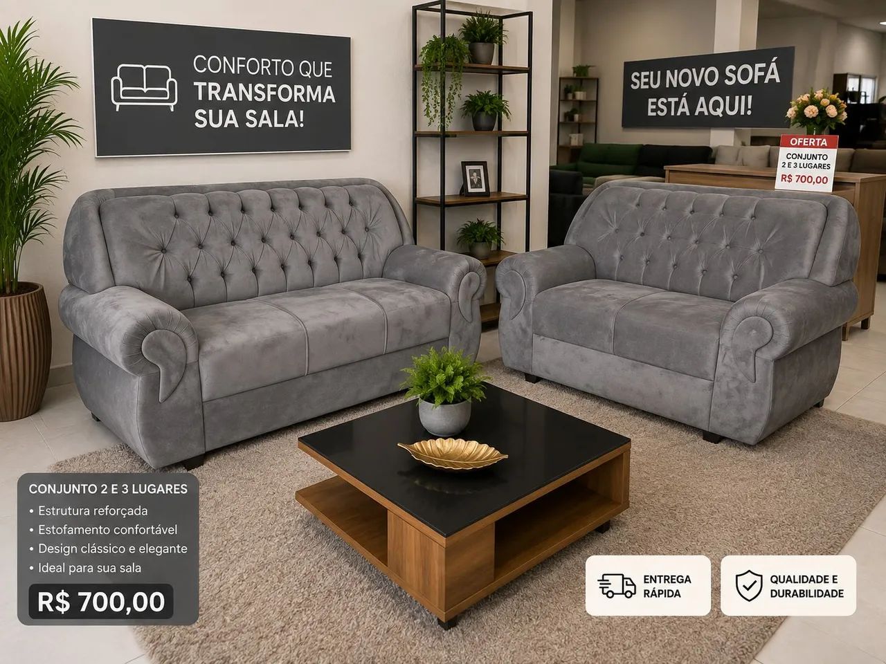 Conjunto capitonê dois e três lugares novo direto de fábrica. - Foto 2