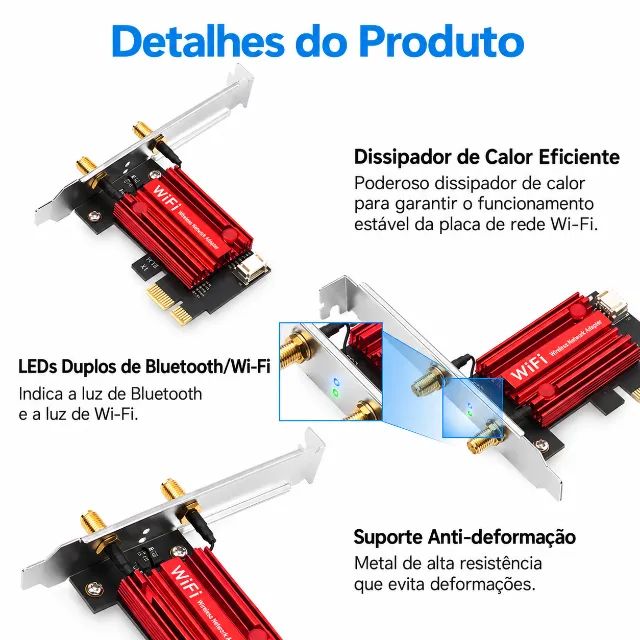Placa de rede Wifi 5 bluetooth 4.0 Fenvi AC1200 2.4G e 5G - Foto 4