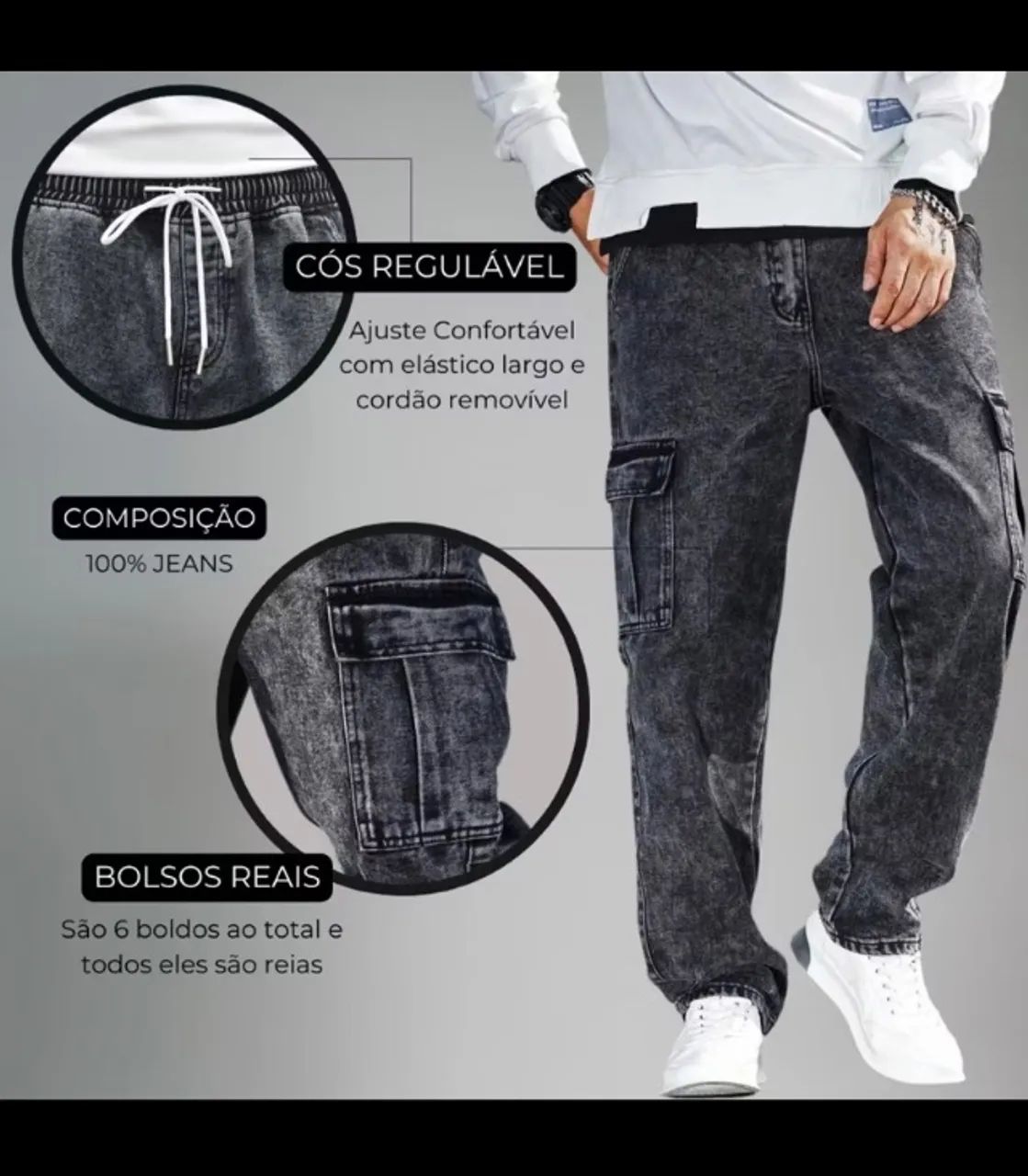 Calça Jeans Cargo 