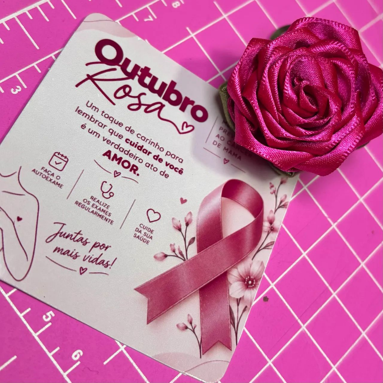 Outubro Rosa (Card + Chaveiro Rosa de Cetim) - Foto 2