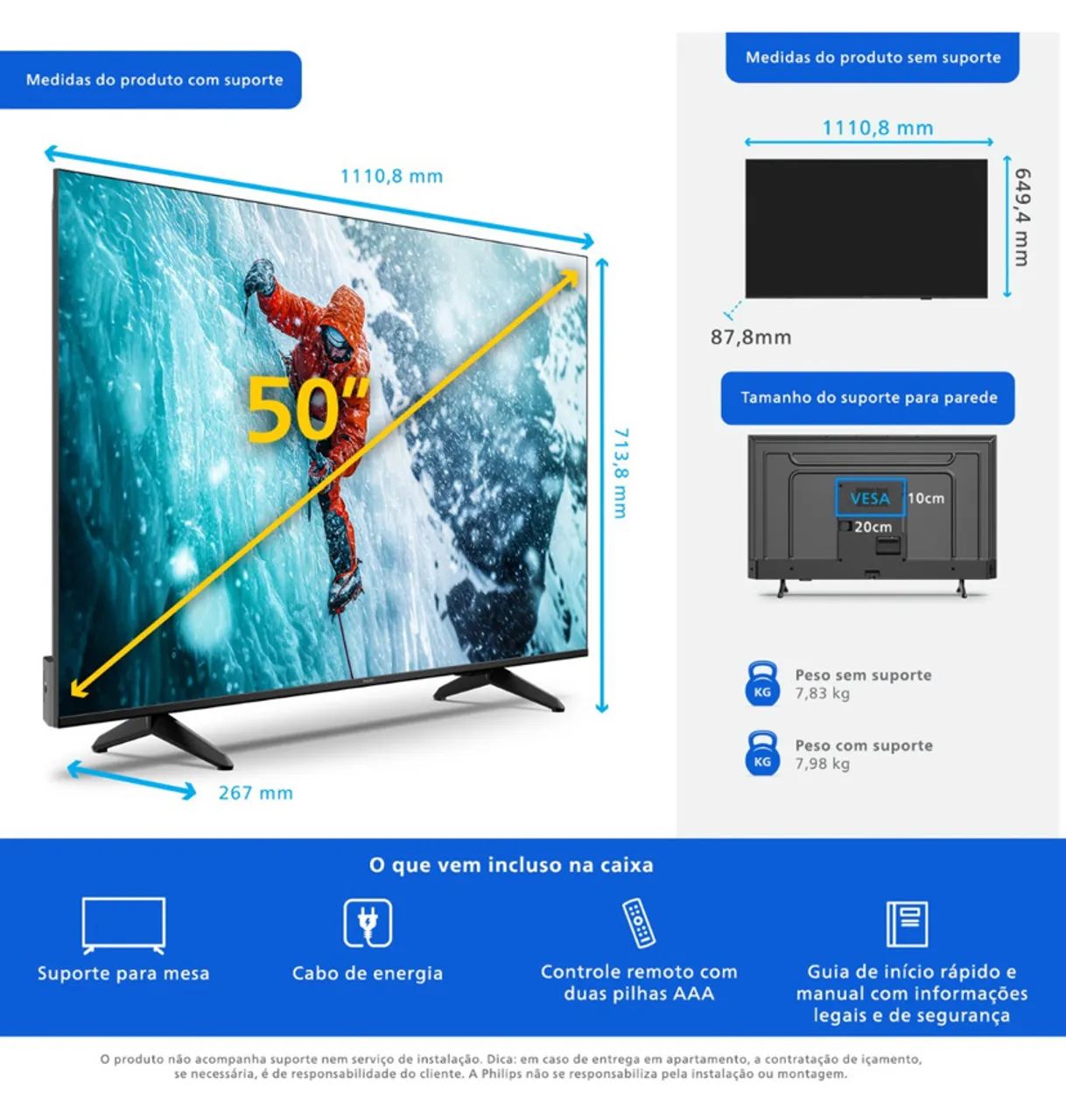 Smart Tv Philips 50 4k 50pug7300 Comando De Voz Bluetooth - Foto 4