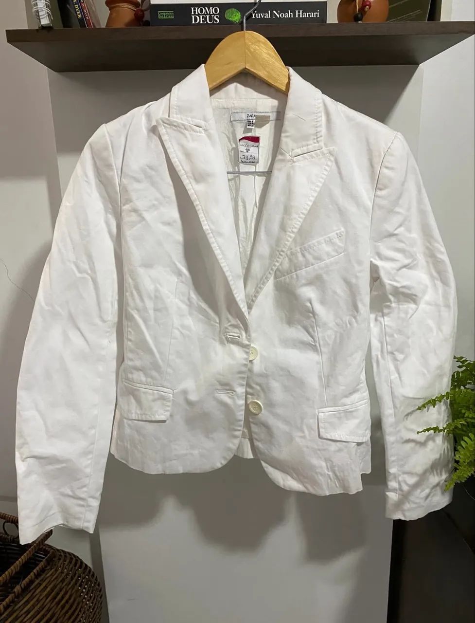 Blazer em linho branco Zara M - Foto 4