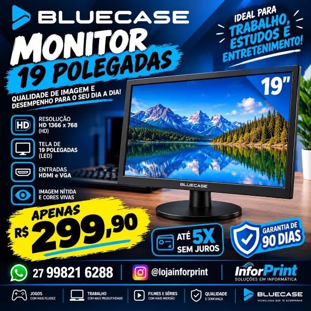 Monitor 19 Plolegadas Bluecase - 5x s/ Juros