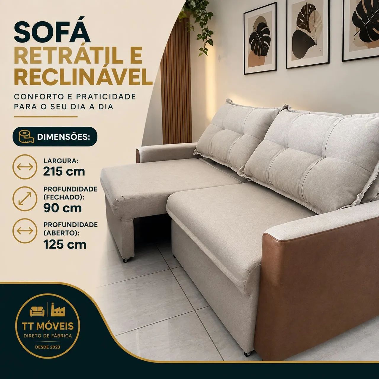 SOFÁ RETRÁTIL E RECLINÁVEL EM LINHO  - Foto 2