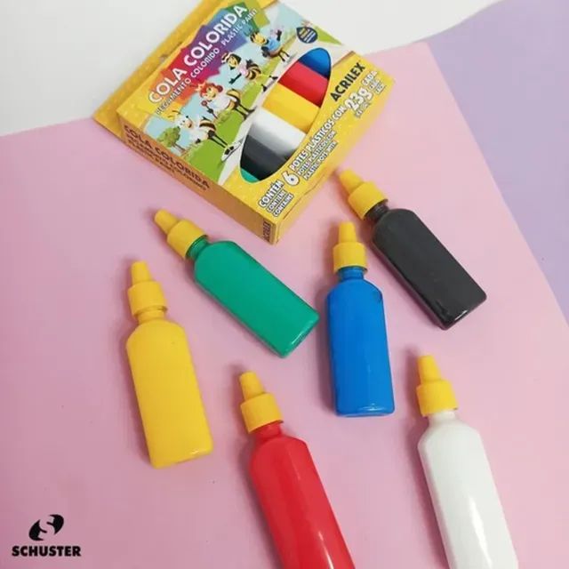 Cola Colorida Acrilex 23g   Kit com 6 Cores Sortidas Material Escolar  Papelaria - Foto 3