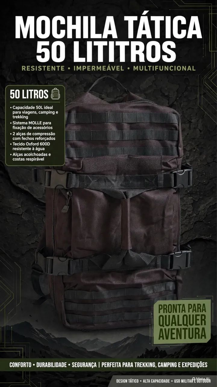 Mochila tática 50 litros nova nunca usada 