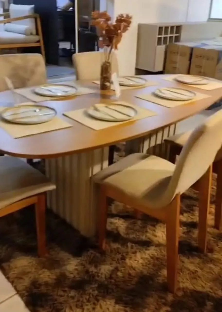 Mesa Jantar Orgânica C/6Cadeiras Estofadas. Produtos Novos Direto de Fábrica P/Sua Casa.