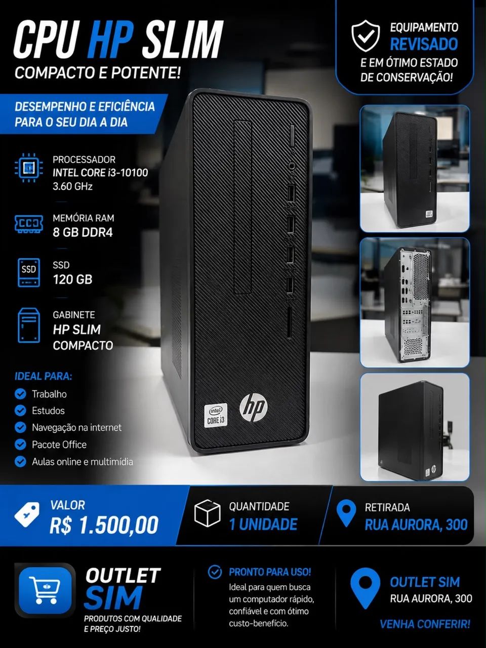 CPU HP SLIM - COMPACTO RÁPIDO E EFICIENTE 