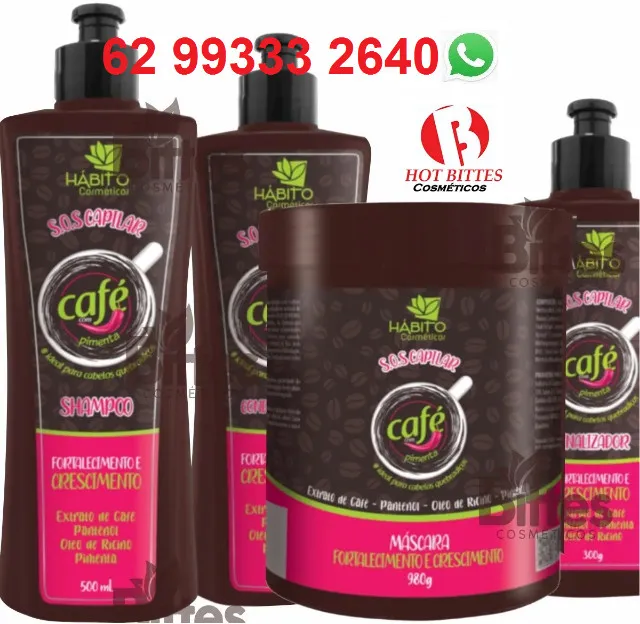 Kit Café Com Pimenta Hábito Cosméticos Fortalece Os Fios e auxilia no Crescimento Capilar.