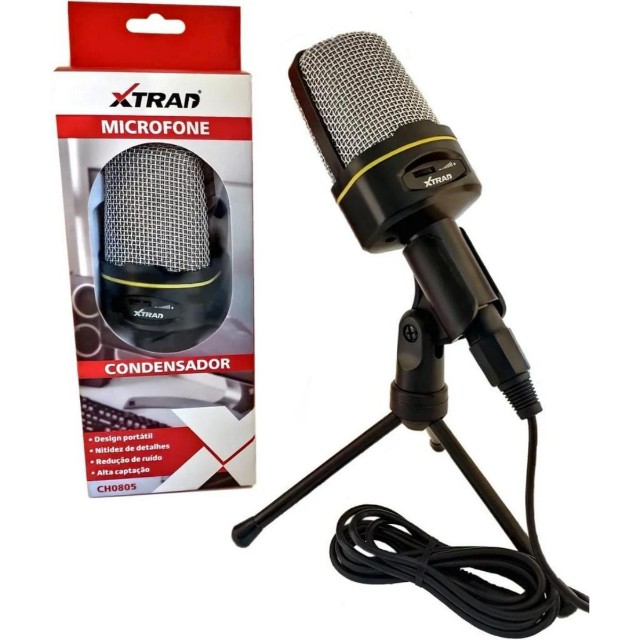 Microfone Condensador Profissional P2 Com Tripé Para Celular e PC