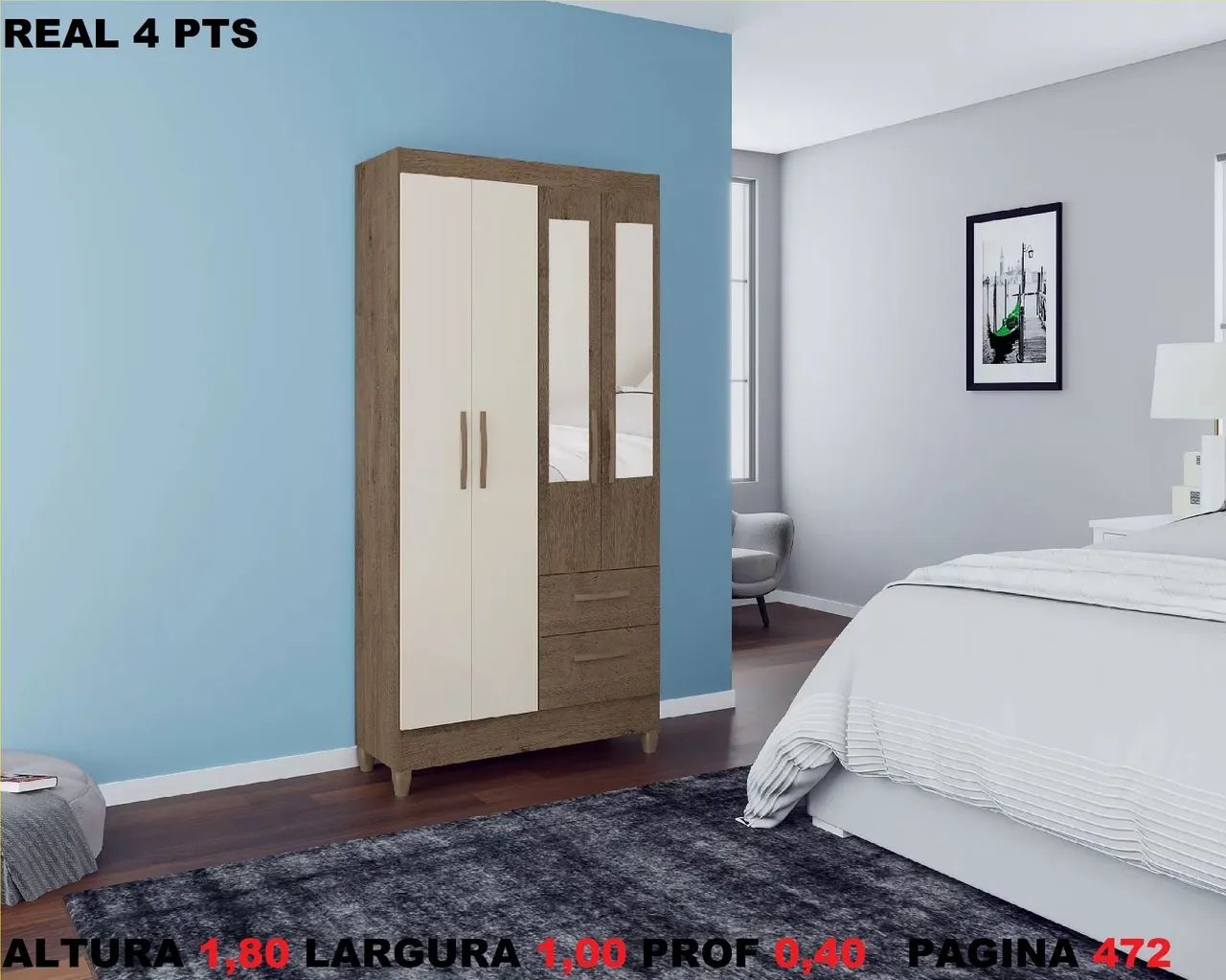 Guarda-Roupa 3 Portas com Espelho