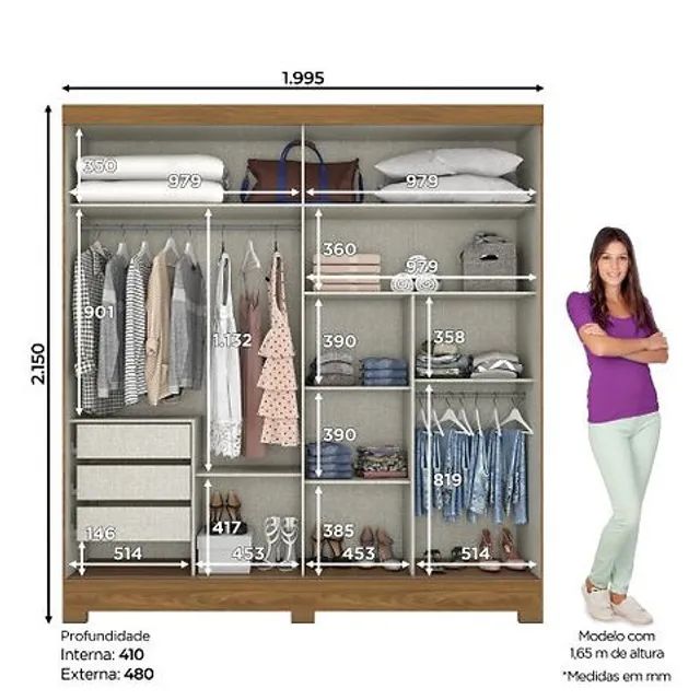 Guarda-Roupa B352 com Espelho - Entrega/Montagem Grátis para Fortaleza - Foto 3