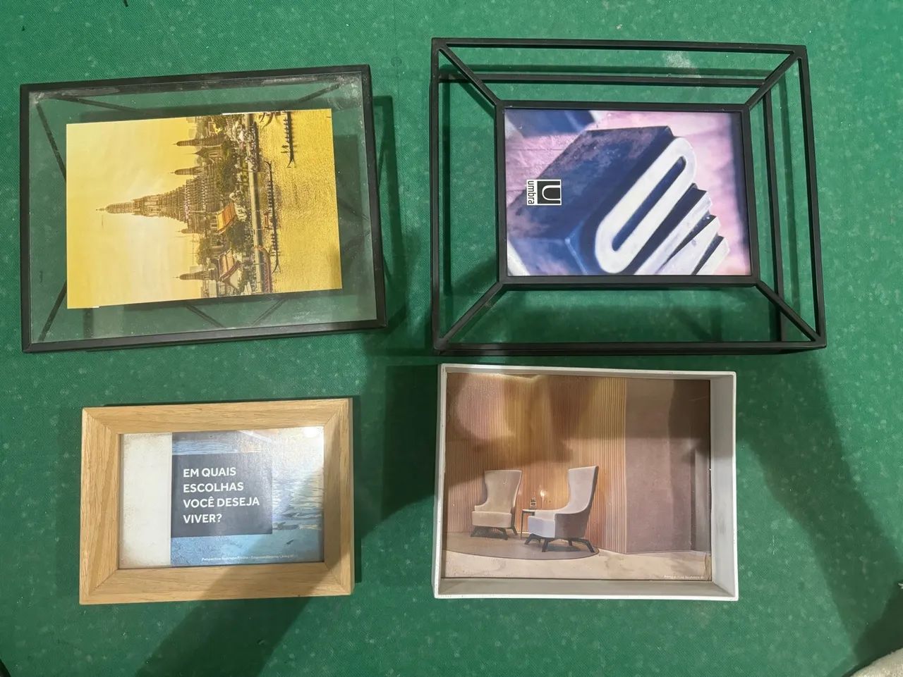 Porta retrato metal e madeira 