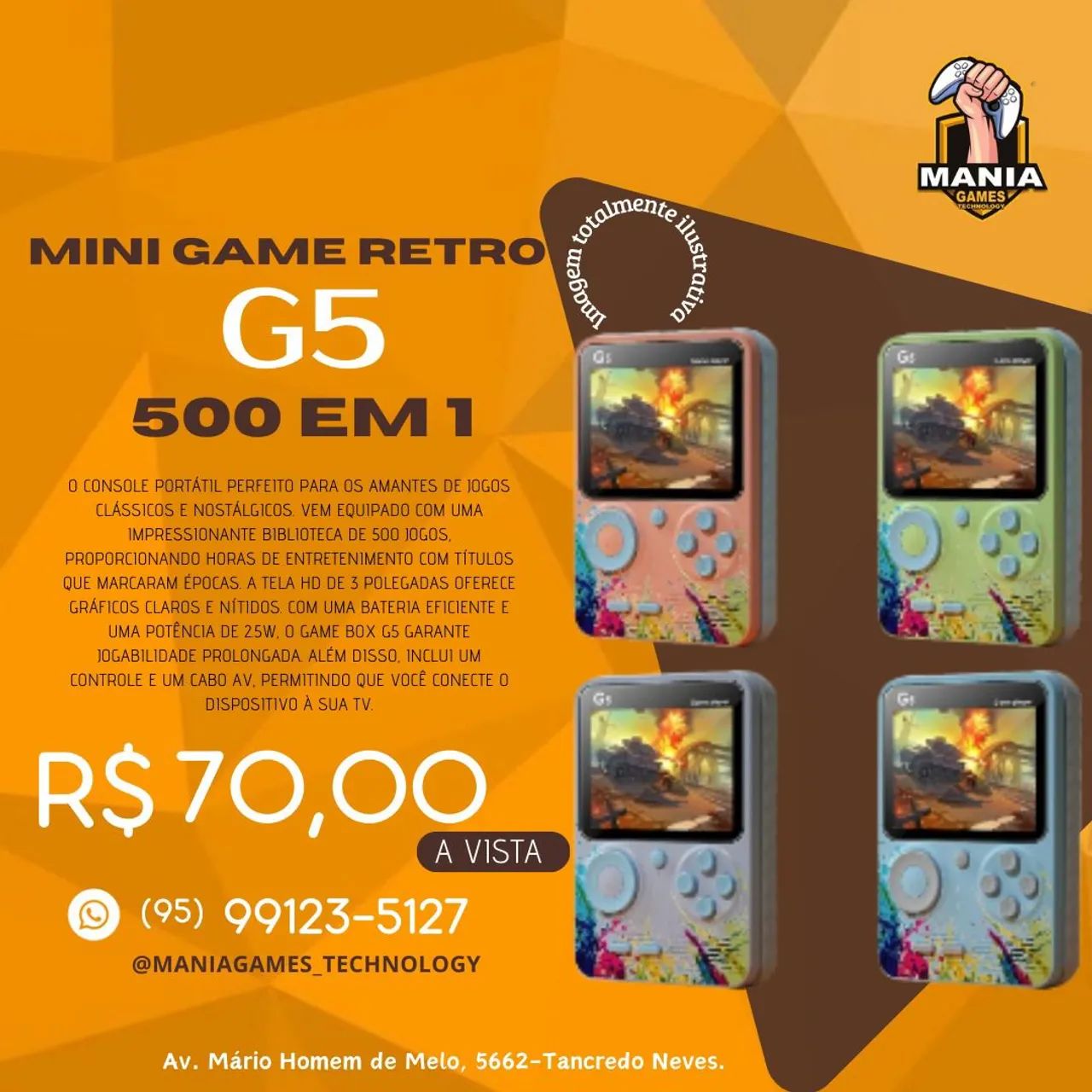 Mini Gamer G5 com 500 jogos