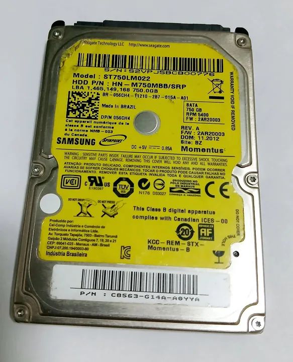 HD Seagate Momentus 750GB SATA 5400 RPM usado mas em perfeito funcionamento 