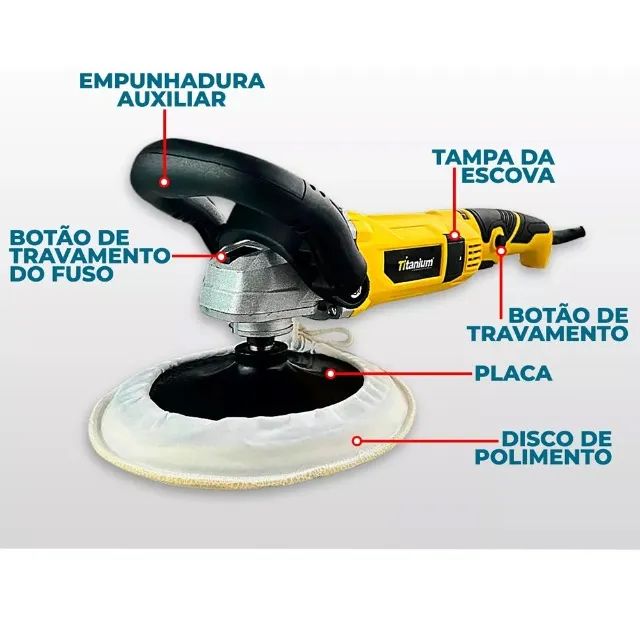 Politriz 180mm 1200w Cor Amarelo 220v 07647 Titanium - Foto 3