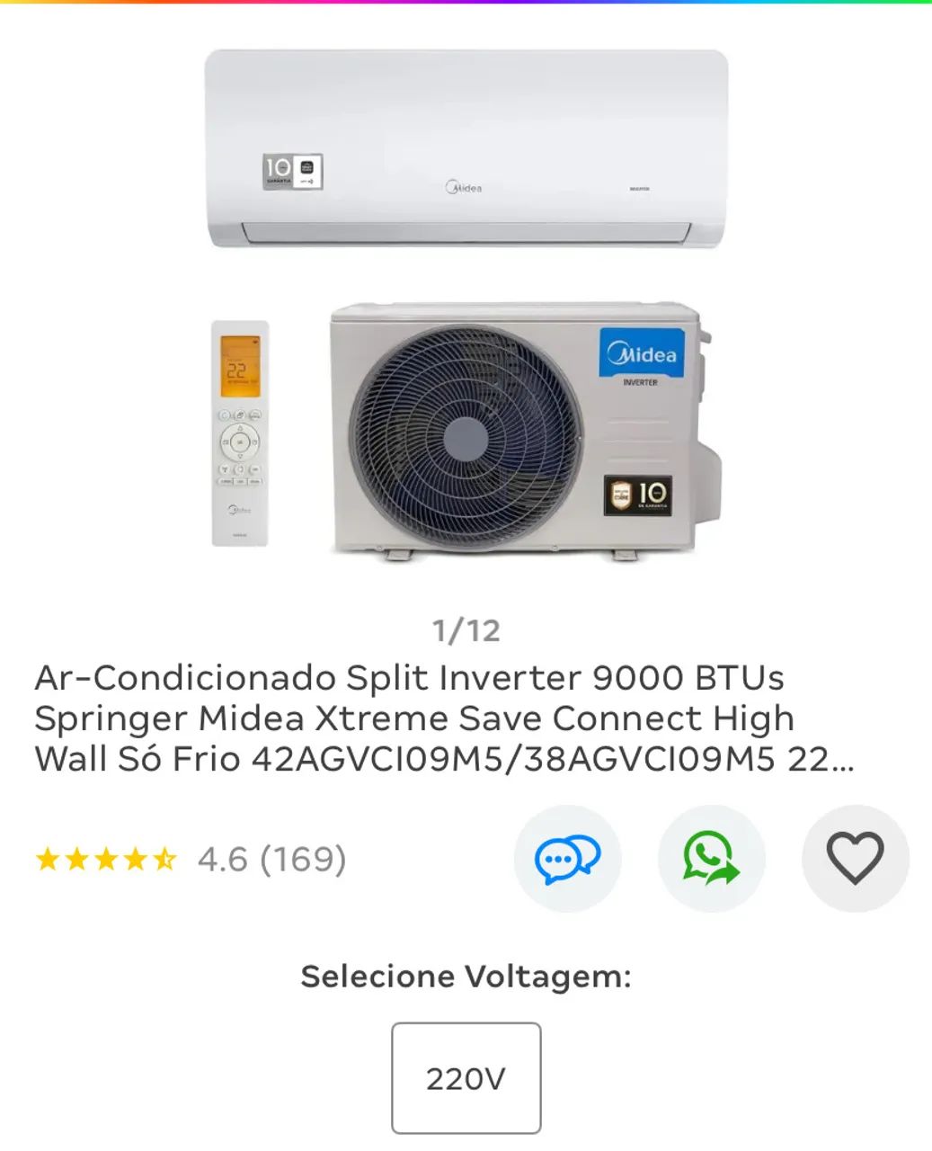 Ar Condicionado Split Inverter 9000 BTUs Springer Midea Xtreme Save Connect High