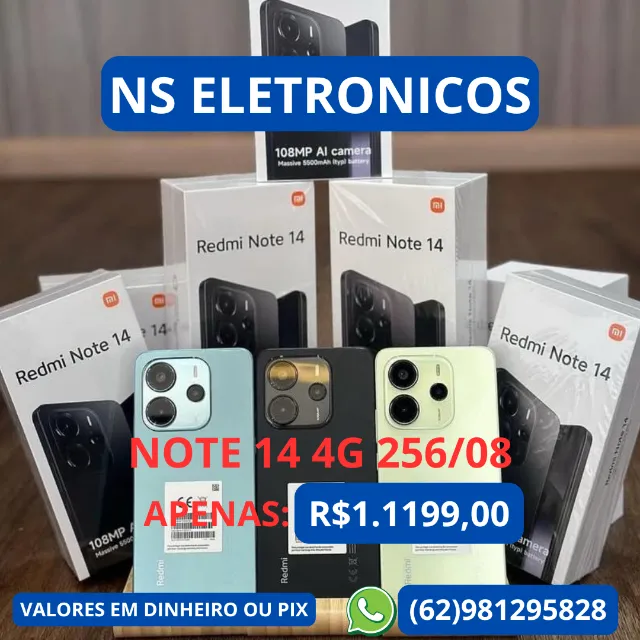 Celular Xiaomi Redmi Note 14 4G 256gb 08gb Ram Lacrado Global Entrega Gratis Preto Azul