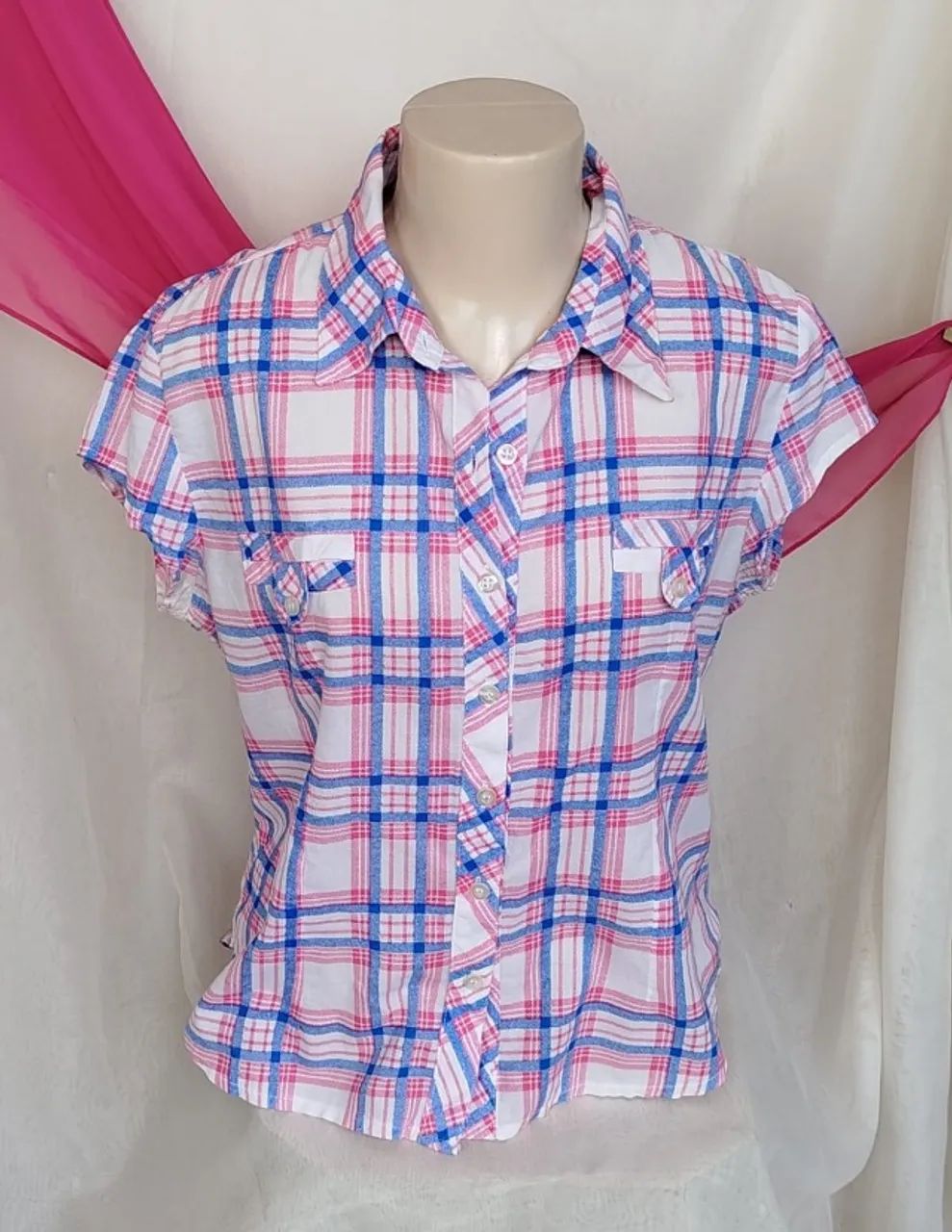 CAMISA FEMININA XADREZ EM ALGODÃO MANGA CURTA - Foto 2