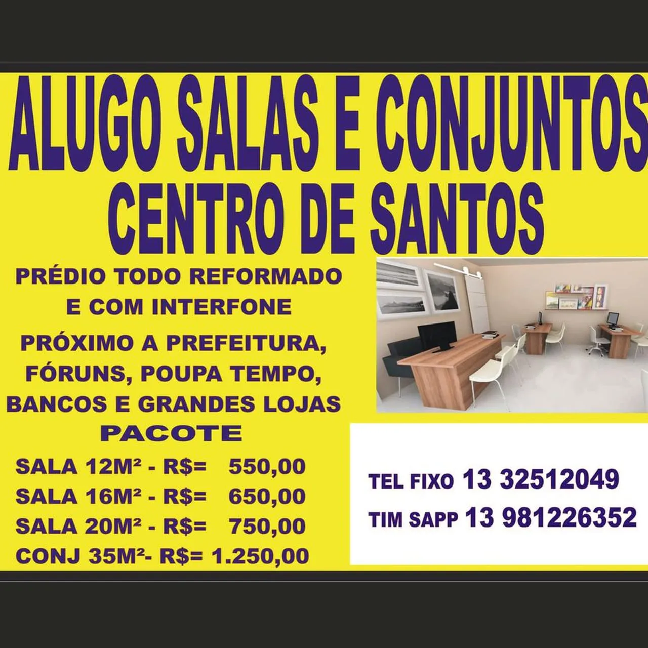 Salas Comerciais para Locação - Centro de Santos - Ótimo Local