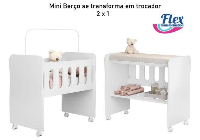 Berço 2 X 1 Vira Mini Berço Com Colchão Para Bebe Nenem Recem Nascido Moises Badside - 