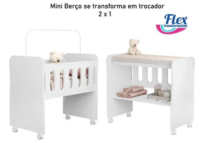 Berço 2 X 1 Vira Mini Berço Com Colchão Para Bebe Nenem Recem Nascido Moises Badside -