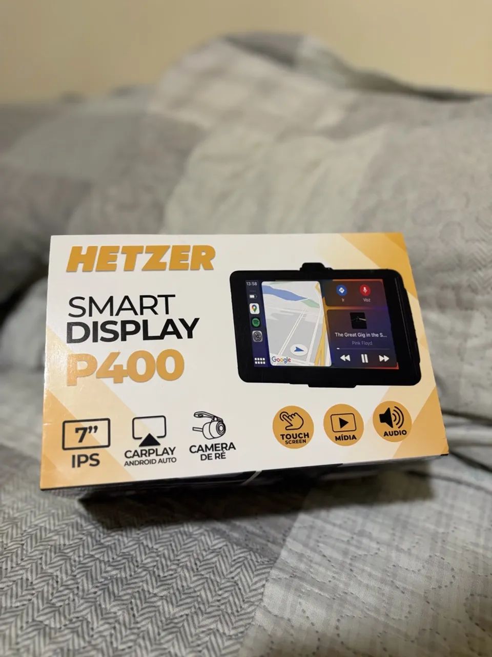Multimídia para carro, disponível para IPhone e Android + Caixa completa e câmera de ré?