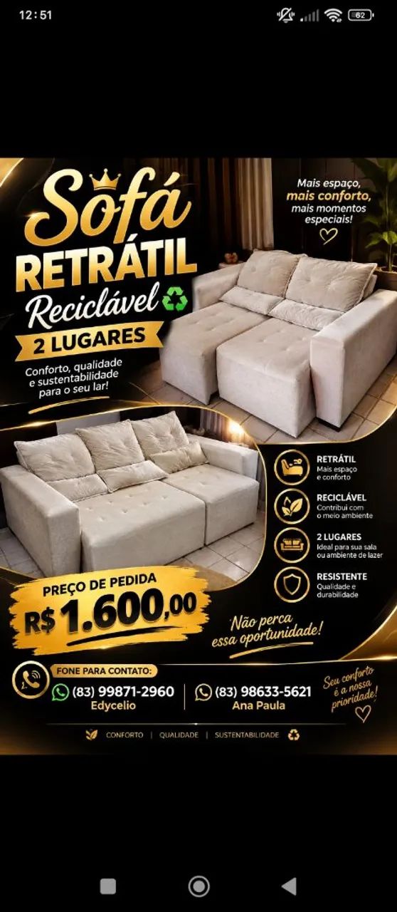 Sofá Retrátil Reciclável 2 lugares  - Foto 4