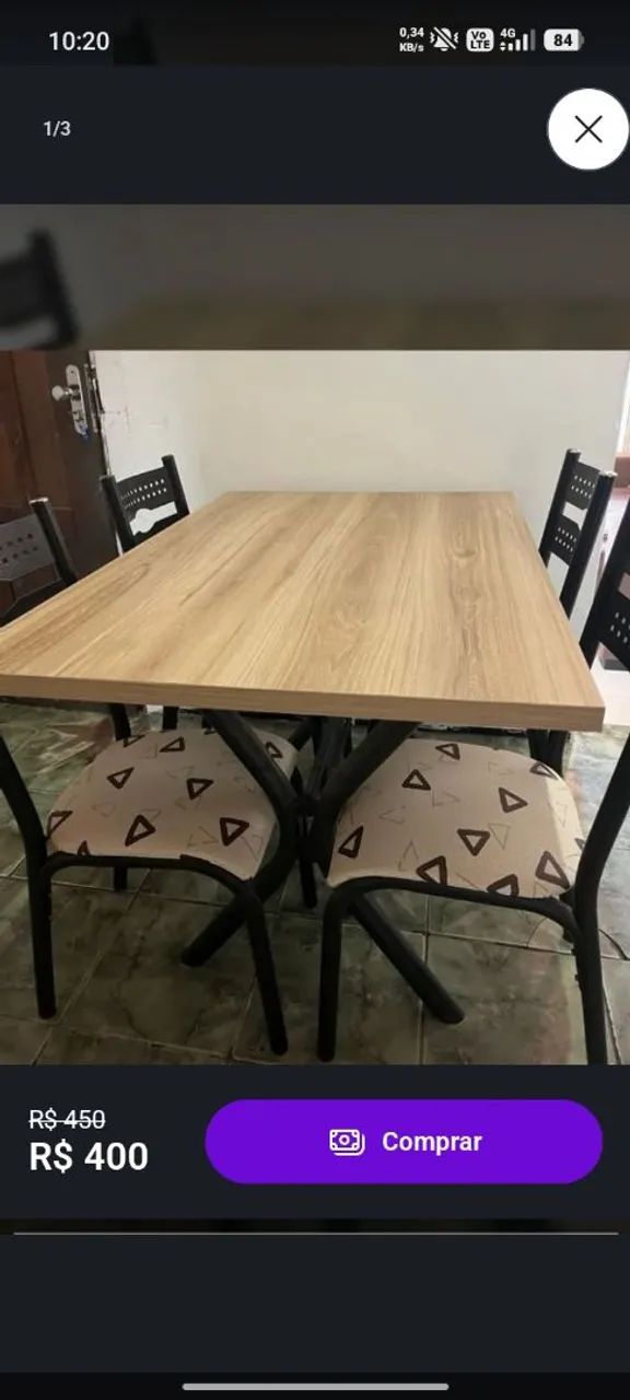 Conjunto mesa 4 cadeiras, seminovo e sem marca de uso! - Foto 3