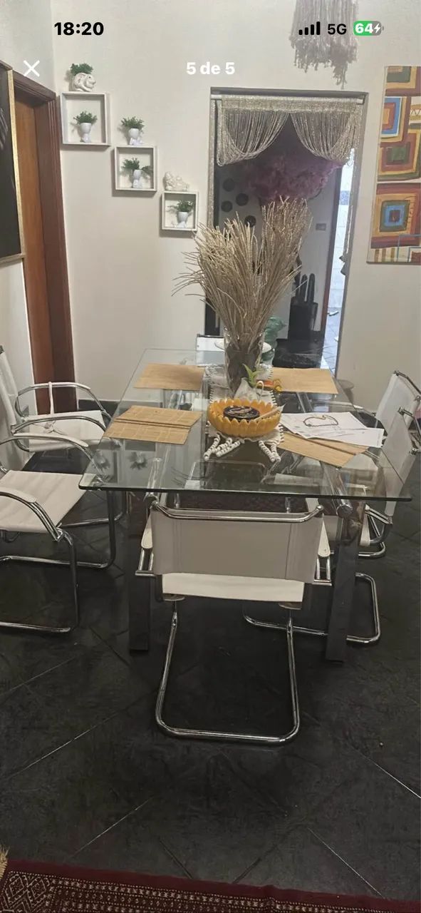 Mesa 6 lugares cadeiras de couro branco e vidro inox  - Foto 3