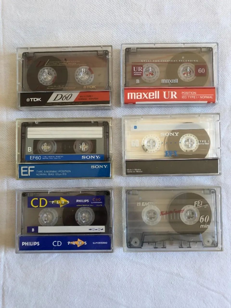 6 Fitas K7 C-60 (cassete): Tdk, Maxell, Sony, Philips e Basf - não