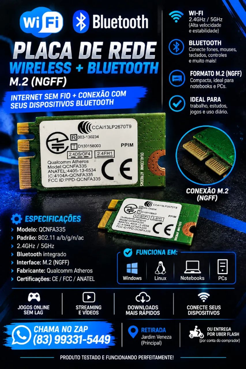 Wi-Fi M.2 Qualcomm Atheros QCNFA335 - Foto 2