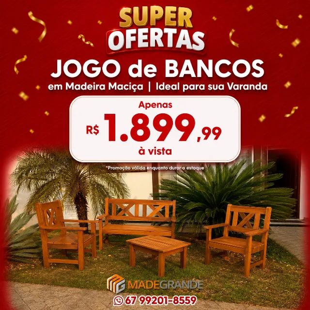 Jogo de Bancos em Madeira Maciça