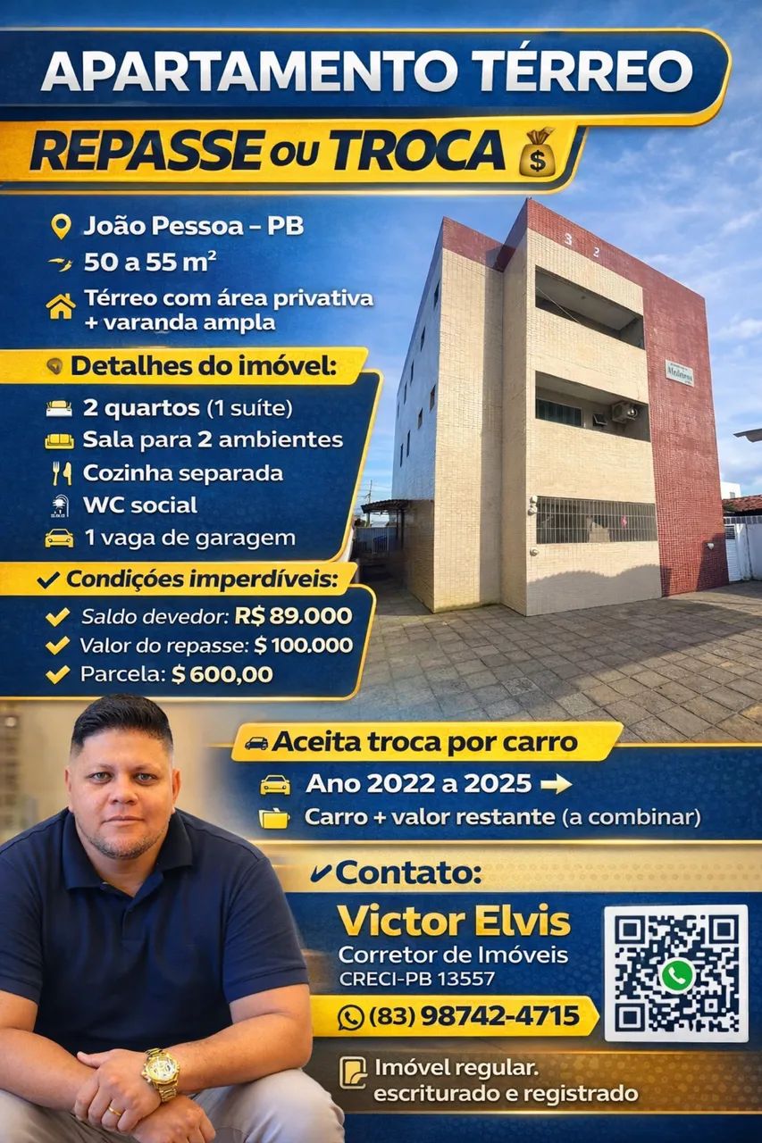Repasse de apartamento térreo, troco em carro também